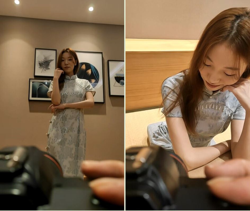 气质尤物极品模特，小虎牙一身旗袍，摆各种姿势，美臀骚穴，拍完给撸吊口交