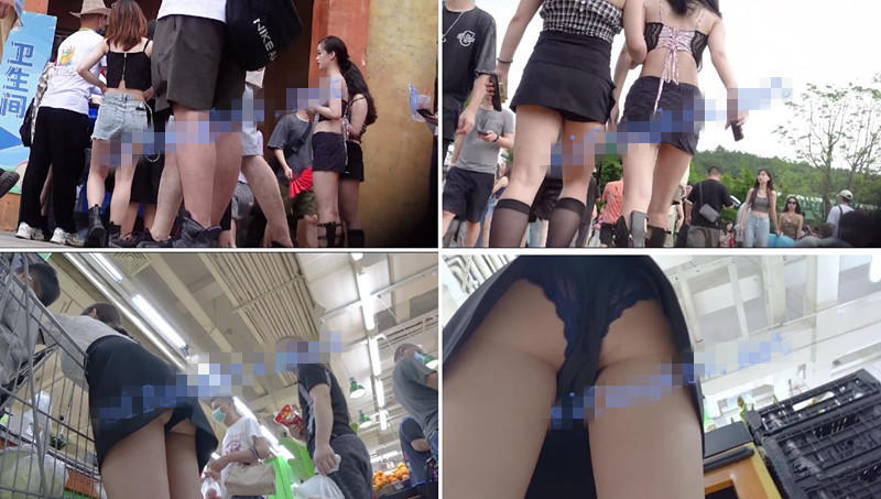 商场景区贴身近景偷拍时尚打扮美女裙底风光
