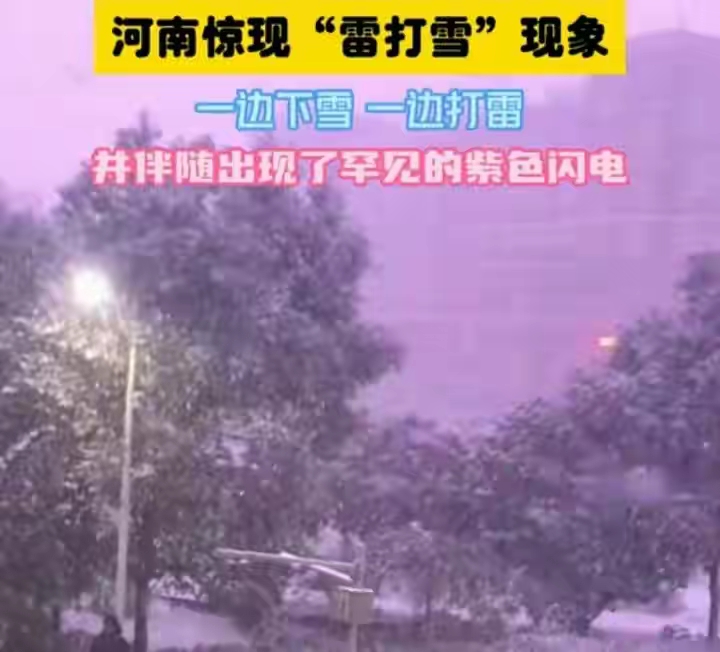 河南多地雷打雪，紫色闪电惊得乌鸦乱飞，新一轮降雪或十年来最大