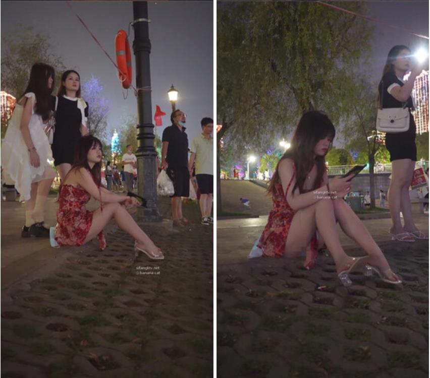 尾随偷拍美女吊带裙憨憨萌妹裙子被包掀起蕾丝粉内露给大家看亮闪闪包臀裙小姐姐被抄底骚窄内身材比例极好