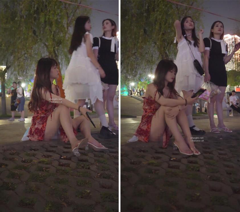 尾随偷拍美女吊带裙憨憨萌妹裙子被包掀起蕾丝粉内露给大家看亮闪闪包臀裙小姐姐被抄底骚窄内身材比例极好