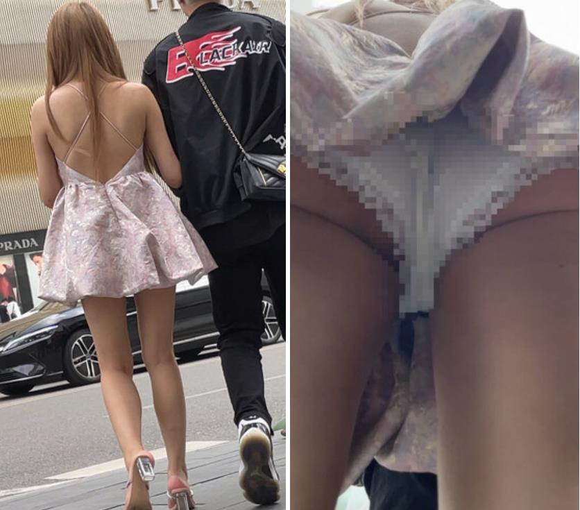 极品网红脸透明高跟鞋骚货约会手捧鲜花被拍裙底蕾丝边jk大学女生肉臀把迷你内夹在B缝里