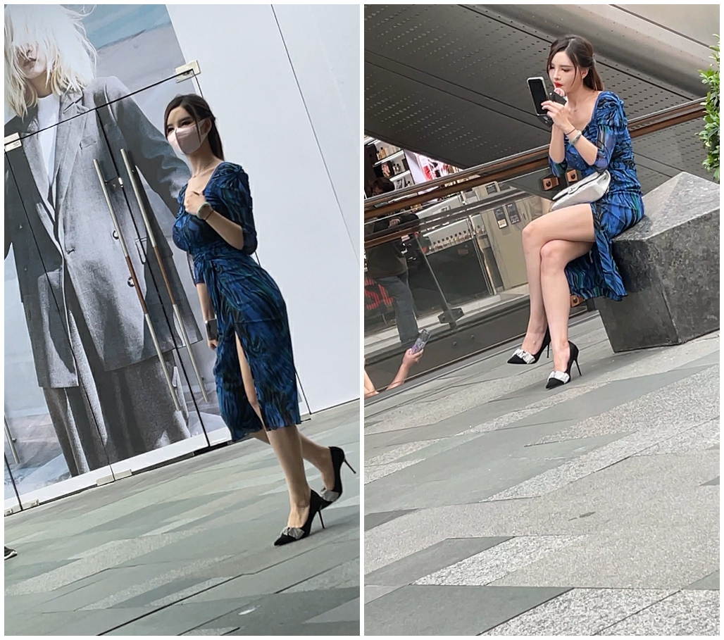 被摄影围拍的极品女神跟踪抄底