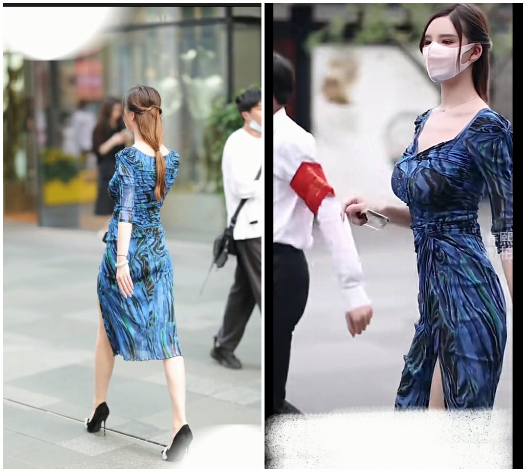 被摄影围拍的极品女神跟踪抄底