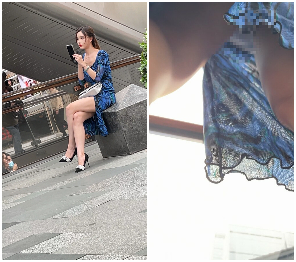 被摄影围拍的极品女神跟踪抄底