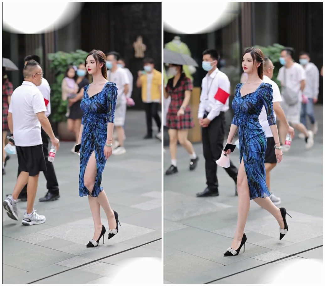 被摄影围拍的极品女神跟踪抄底