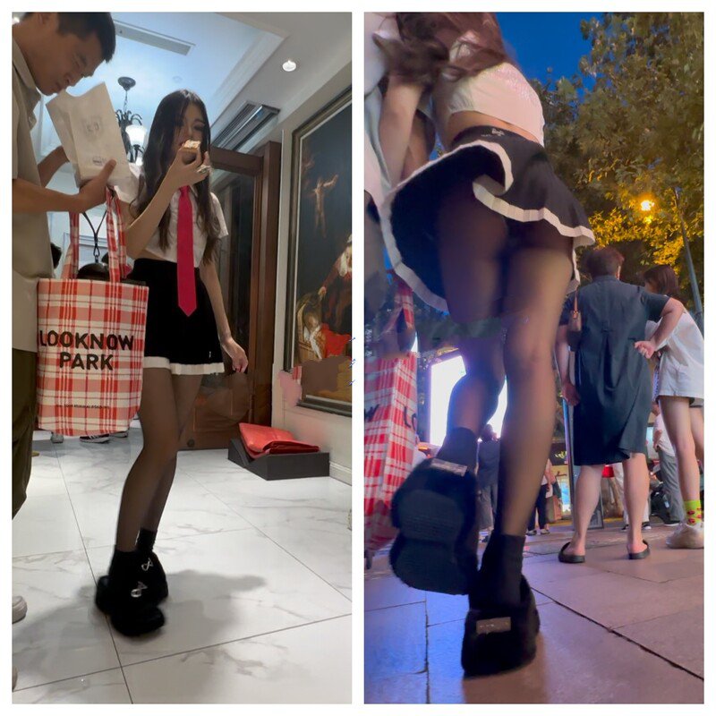 偷拍美女裙底风光性感腿环吊带黑丝美女模特级美腿..性感蕾丝边内裤自来眼性感学院风超短裙黑丝长腿美女