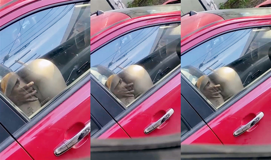 等红灯的时候旁边车的大哥一边开车一边扣副驾驶妹子的逼 录下来发给交警驾叔叔扣他分