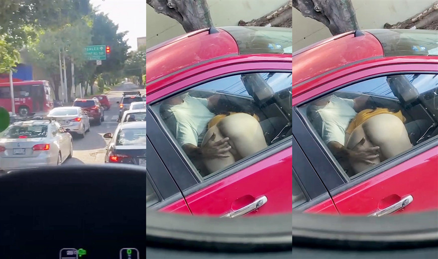 等红灯的时候旁边车的大哥一边开车一边扣副驾驶妹子的逼 录下来发给交警驾叔叔扣他分