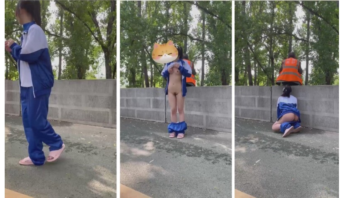 调皮捣蛋的校服女孩！在马路上各种露出！在老大爷后面脱光衣服