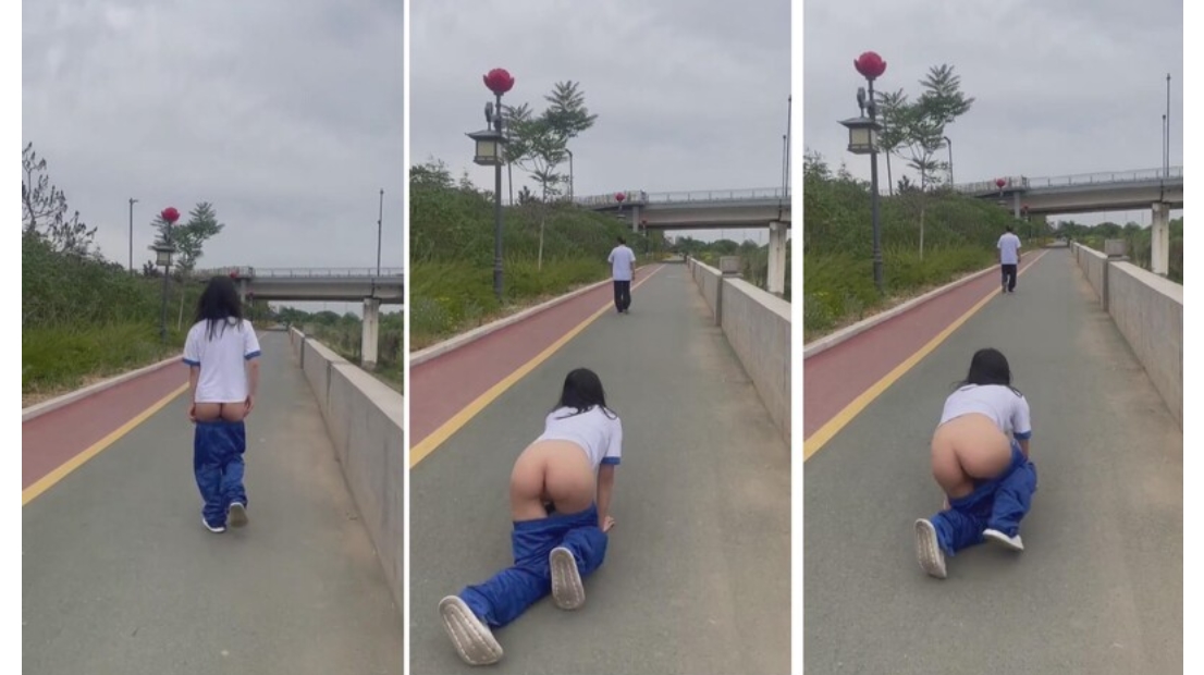 调皮捣蛋的校服女孩！在马路上各种露出！在老大爷后面脱光衣服
