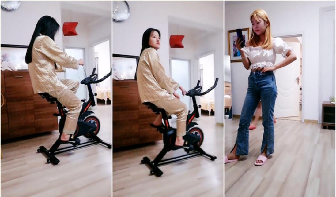 大奶良家客厅骑车健身被老公拉屋里啪啪❤️刚好表妹来做客故意呻吟让外面表妹听到