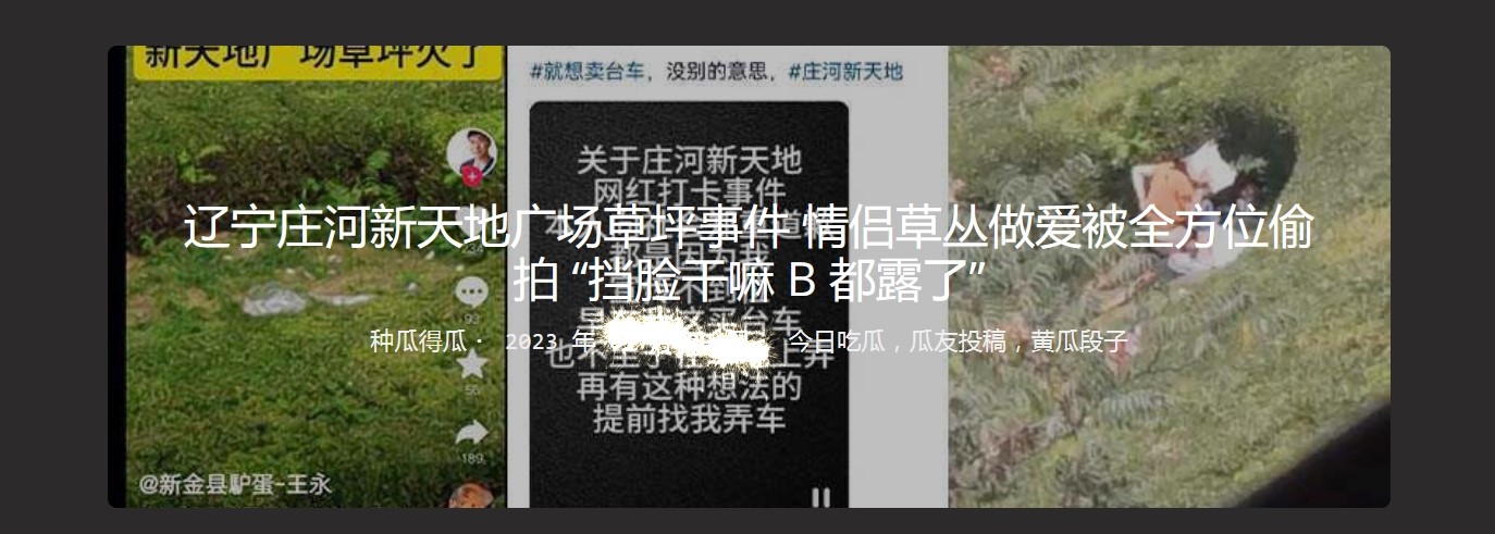 辽宁庄河 新天地广场草坪事件 情侣草丛做爱被全方位偷拍 “挡脸干嘛 B 都露了”