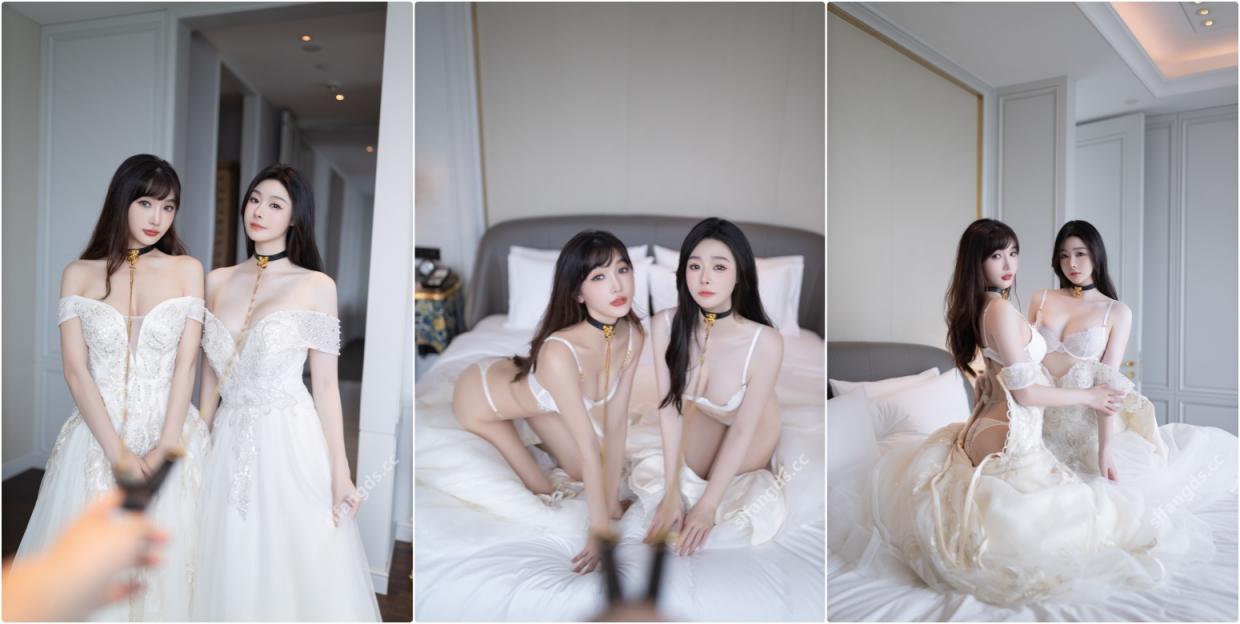 顶级颜值模特女神『小逗逗 陆萱萱』✅极品美女双人作品 婚纱下的反差，极品玲珑身段前凸后翘