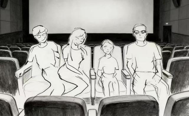 妻子与老公跟孩子一起看电影时 与邻座男子偷情被抓现行