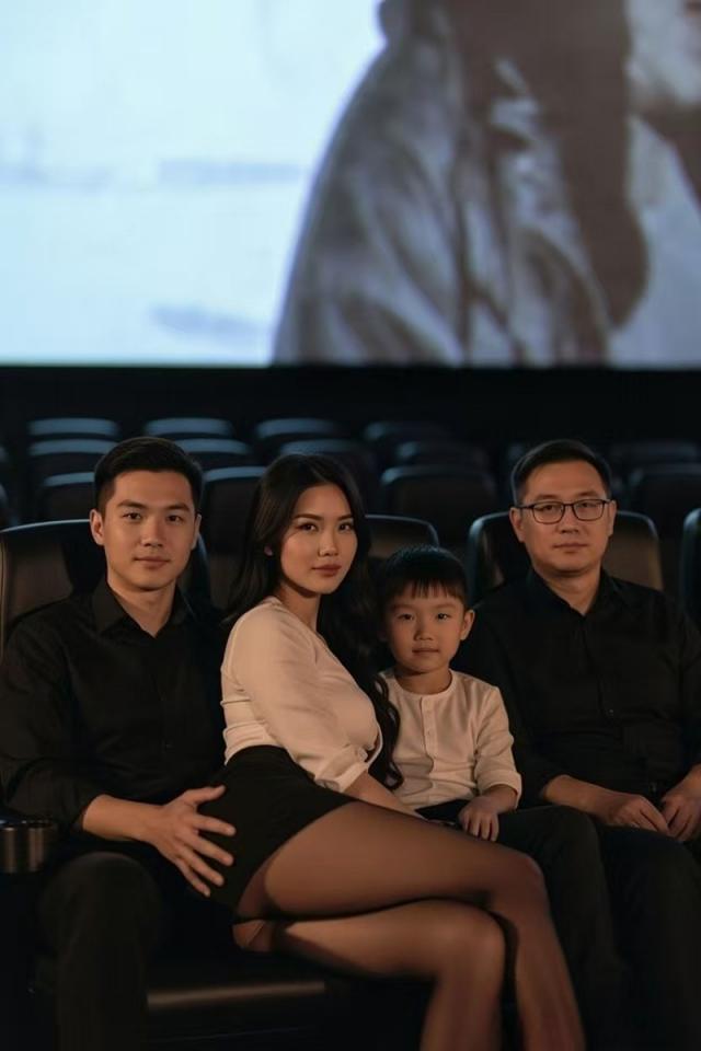 妻子与老公跟孩子一起看电影时 与邻座男子偷情被抓现行